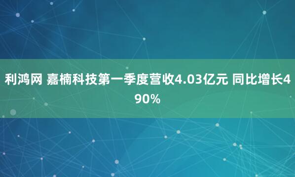 利鸿网 嘉楠科技第一季度营收4.03亿元 同比增长490%